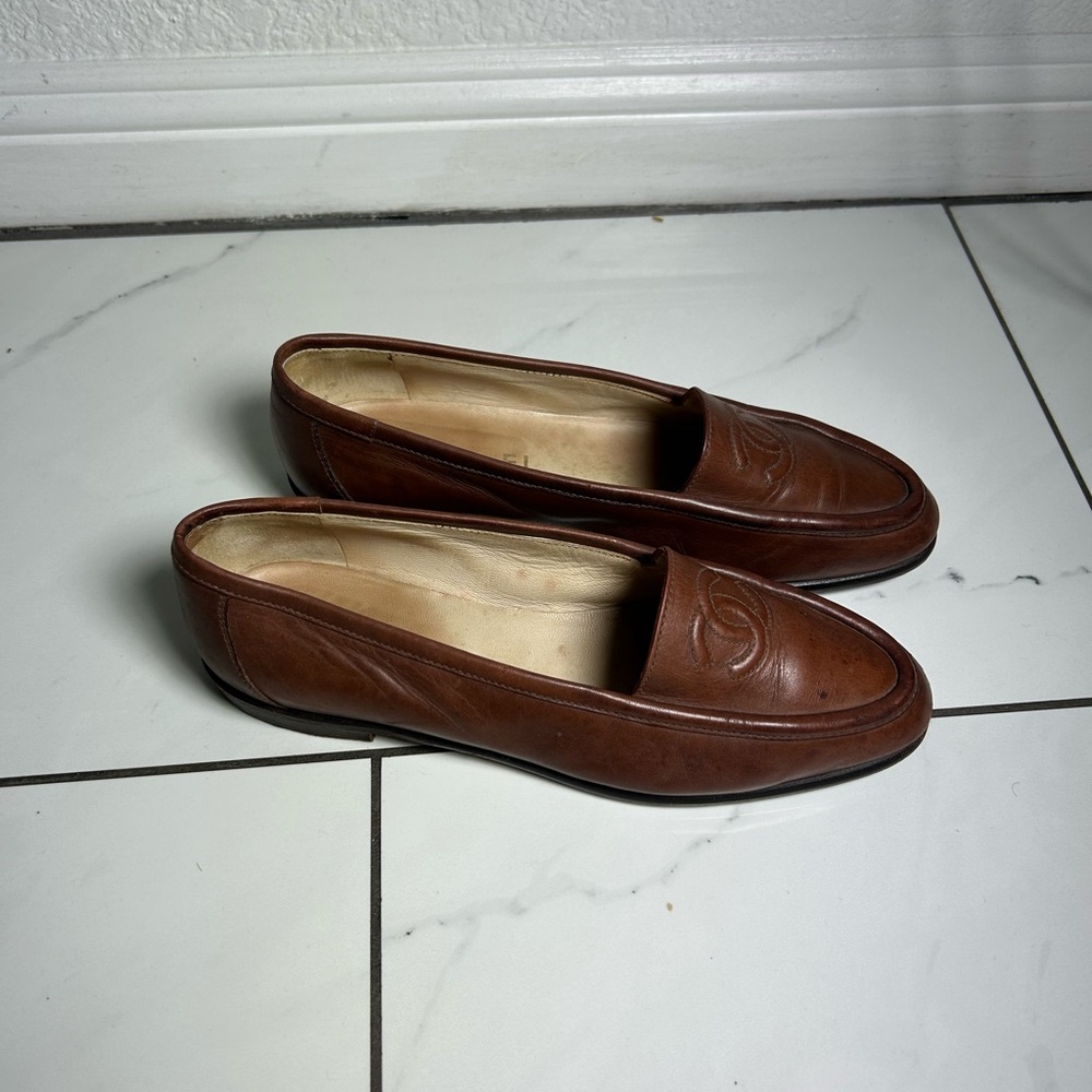 Vintage CHANEL Brown Leather Loafers